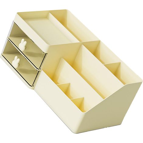 Kosmetik-Organizer mit Schublade, mehreren Fächern, großem Fassungsvermögen, Kunststoff, für Lippenstift und Schmuck, gelb (1/5)