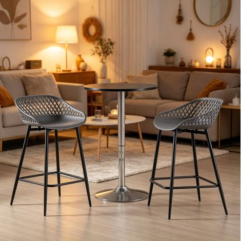 Set 2 sgabelli da bar con schienale e braccioli, 44 x 41 x 84,5 cm, grigio DESVIAE (1/5)