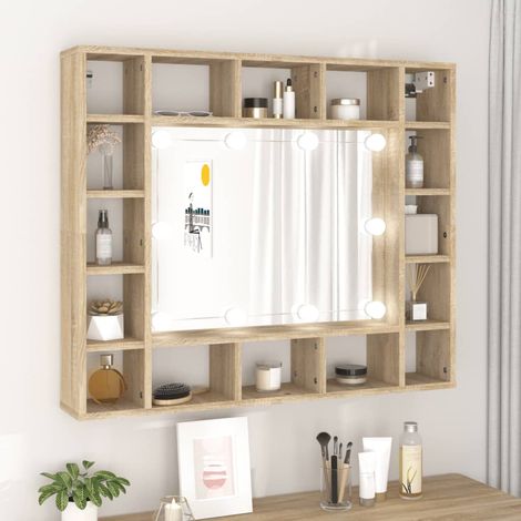 Armoire de miroir avec LED Design moderne, Armoire Etagère de rangement, Chêne sonoma 91x15x76,5 cm OIB1733E (1/5)