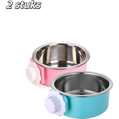 Lot de 2 Mangeoires - Acier inoxydable, amovibles - Système anti-basculement - Convient aux petits chiens, chats et lapins - Faciles à installer et à nettoyer - Groot taille - Rose et bleu (1/5)
