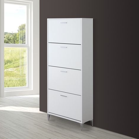 Scarpiera Salvaspazio in Legno Bianco Grigio 4 Ante Armadio 156 cm Feridras - Colore: Bianco (1/5)