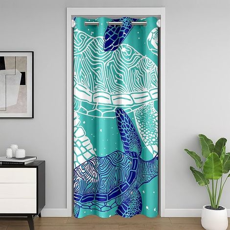 Mer Turtle Rideau de Porte 86x203cm 1 Panneau Océan Marine Rideau Occultant Rideaux sous-Marin Animaux Rideaux Interieur Nautique Tropical - 86L X 203H cm (1 Panneaux) (1/5)