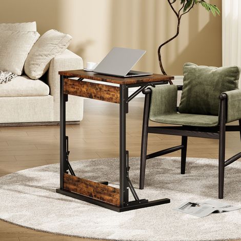 Beistelltisch C-Form klappbar, Holzwerkstoff in Rustikalbraun, Metallgestell, 60 x 37 x 71 cm