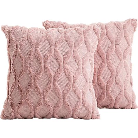 Dekokissenbezüge aus kurzem Plüschwollsamt, dekorative Kunstfell-Kissenbezüge für Sofa und Schlafzimmer, 2er-Pack, 50 x 50 cm-pink (1/5)