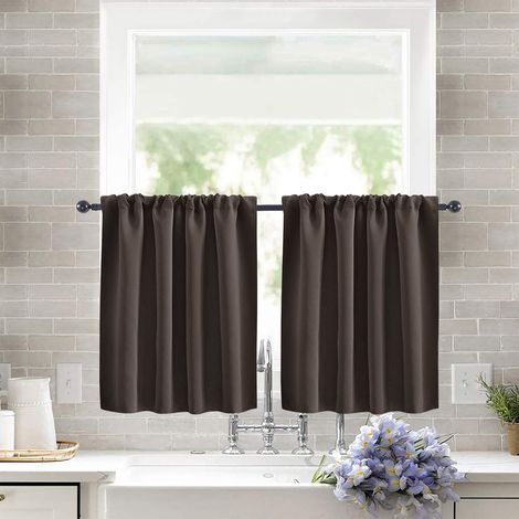 Lot de 2 Rideaux Occultants Courts 106x91 cm - Tissu Haute Précision Uni Marron, Volet Occultant pour Fenêtre en Saillie, Cuisine ou Porte, Style Champêtre-lsw (1/2)