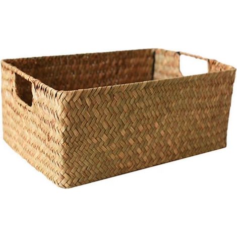 Panier tressé en jonc de mer, en paille naturelle, pour ranger fruits, pain, serviettes, jaune petit modèle (1/5)