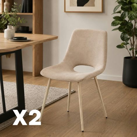 Chaise tissu taupe à dossier ouvert (lot de 2) LORA (1/5)