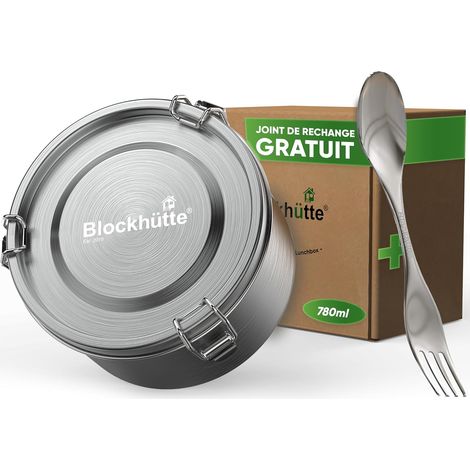 Bento Lunch Box Inox Ronde I 780ml I Avec Cuillère et 2 Joints I Lunchbox, Boîte Bento Hermétique en Acier Inox, Anti-Fuite I Boite Lunch Box Adulte et Enfant, Boite Inox Alimentaire (1/5)