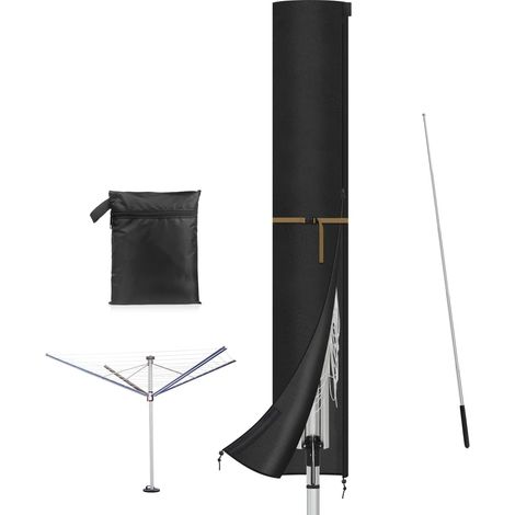 Housse Séchoir Linge Housse de Protection Séchoir Parapluie Housse de Séchoir Parapluie Rotatif Extérieur Bache Parasol Imperméable avec Fermeture éclair et Tige Télescopique 200x32cm (1/5)