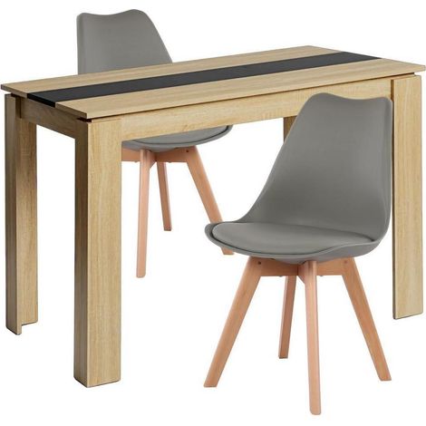 Essgruppe Esstisch mit 2 Stühlen, rechteckig, Eiche-Optik, 110cm, grau (1/5)