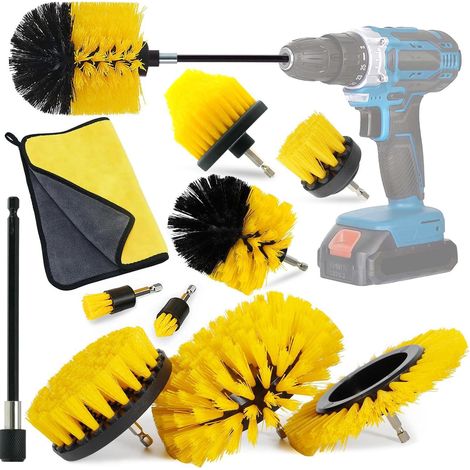 Brosse Perceuse, 10 Pièces Brosse Perceuse Nettoyage Kit Pour Perceuse Électrique Brosse De Visseuse Pour Voiture Roue Pour Jantes, Salle De Bains (1/5)