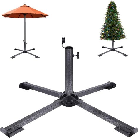 1 Pied de parasol en croix pliable, métal noir, ajustable 2,5–3,8 cm, résistant au vent, pour plage/jardin/camping (1/5)