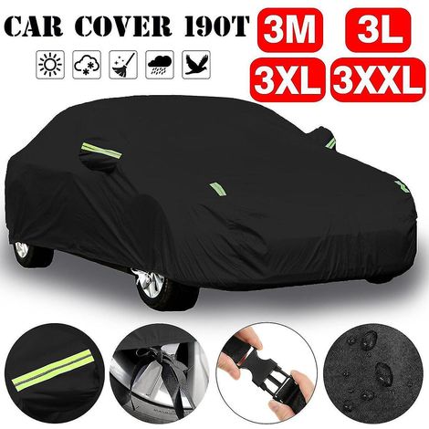 Housse de voiture imperméable et intégrale pour extérieur, protection contre le soleil, les UV, la pluie, la neige et la poussière, noir et argent, pour berline, tailles S à XXL, 415 x 170 x 150 cm -  (1/5)
