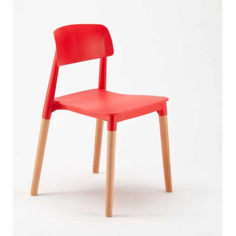 Sillas para Cocina y Bar Polipropileno y Madera Diseño Barcelona - Rojo