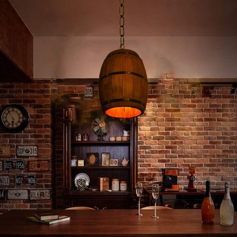 Senderpick – Chandelier en bois et fer E26 – Lustre rétro vintage – Chaîne réglable 10-90 cm – Pour cuisine, salon, chambre, bar (1/5)