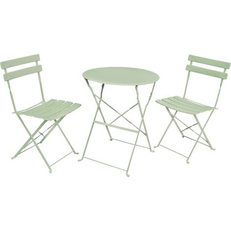 Akord – Ensemble de meubles de balcon ORION – Table ronde 60 cm et 2 chaises en métal vert – Résistant aux intempéries – Pliable et léger (1/5)