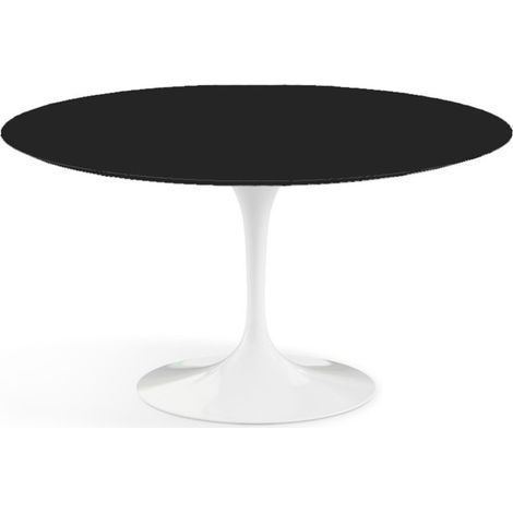 Table tulipe ronde 110 cm noir mat et pied blanc brillant (1/5)