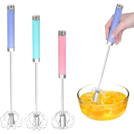 Lot de 3 Semi-Automatiques à Pression(10, 12, 14 pouces), Batteur Manuel, Fouet en Acier Inoxydable, Faciles à Nettoyer pour Fouettage, Mélange, Pâtisserie, Cuisine, Famille (Rose, Bleu, Violet) (1/5)