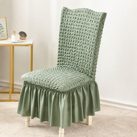 Housse de chaise seersucker unie verte avec jupe à volant extensible taille unique, 22 × 18 × 9 cm, 250 g – Livraison gratuite