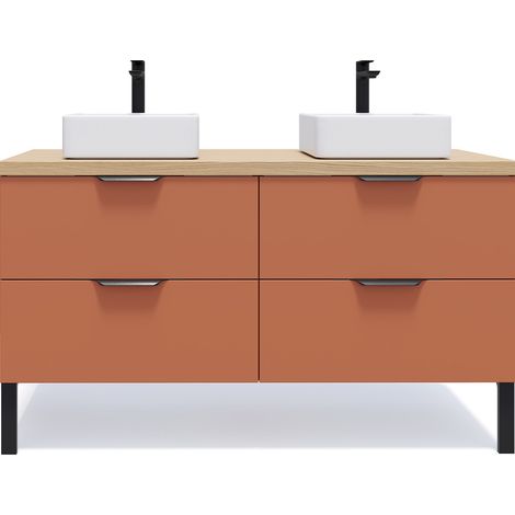 Meuble de salle de bain suspendu 2 vasques à poser 140cm 4 tiroirs Terracotta - Soho (1/5)