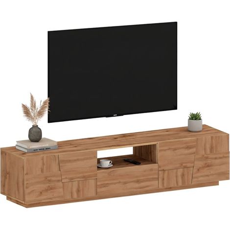Dmora - TV-Ständer Vanni, niedriges Wohnzimmer-Kommode mit 4 Türen und 1 Schublade, TV-Ständer-Basis, 220x44x46 cm, Eiche, mit verstärkter Verpackung