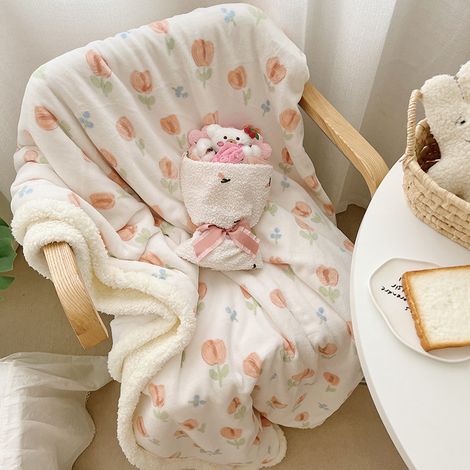 Couverture enfant motif tulipe rose, douce et confortable, idéale pour maison, bureau, école et voyage, 100x150 cm (sans fermeture éclair). (1/5)