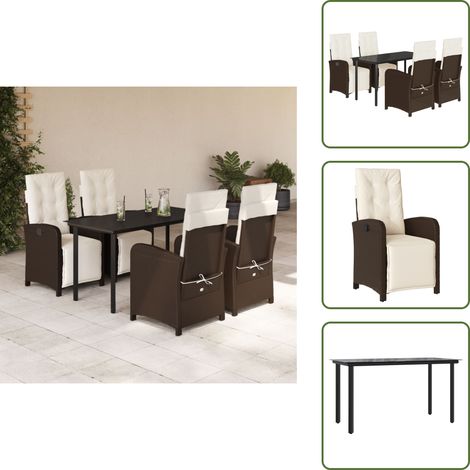 Chaise de jardin inclinable - vidaXL Ensemble à manger de jardin 5 pcs et coussins marron poly rotin - Coussin de siège (1/5)