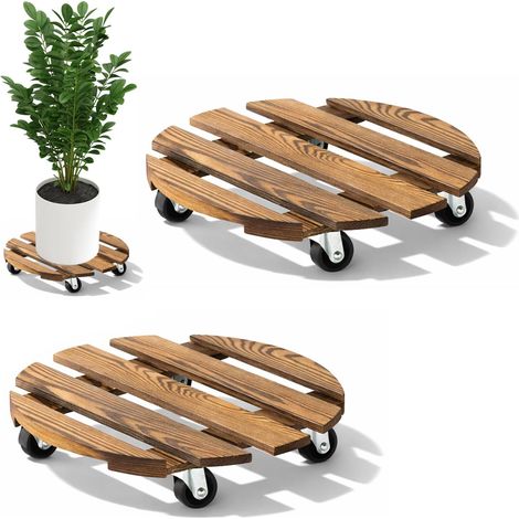 Chariot pour plantes rond 35x35 cm, 2 pièces, support roulant pour fleurs rond, capacité de charge 90 kg, chariot pour plantes d’extérieur, sous-pot de fleurs avec roues, sous-pot pour (1/5)