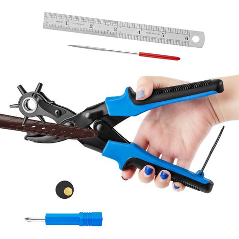 Lederlochzange mit 6 Größen von Lederstanzen, Lederstanzzange, runder Lederstanzer für Stoff, Ledergürtel, Plastiktüten, Papierkarten, Lederschuhe (1/5)