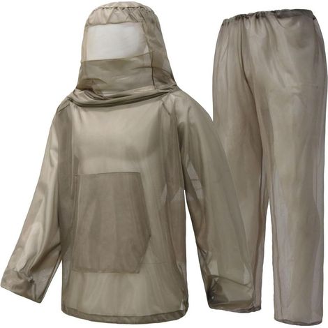 Costume Anti-Moustique extérieur Pêche Insecte Apiculture Combinaison de Protection Maille Ultra Legere Portable Combinaison de Bee Anti Moustiques Insectifuge Maille Chemise Pantalon(165-175CM) (1/5)