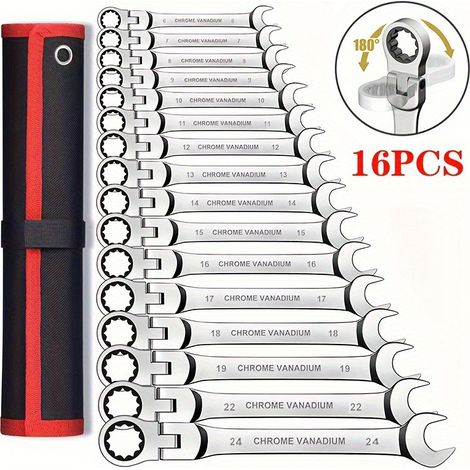 APEX 16pc Jeu de clés rapides multifonctions à double tête – Acier au chrome-vanadium, réglables, pour l'entretien automobile (1/4)