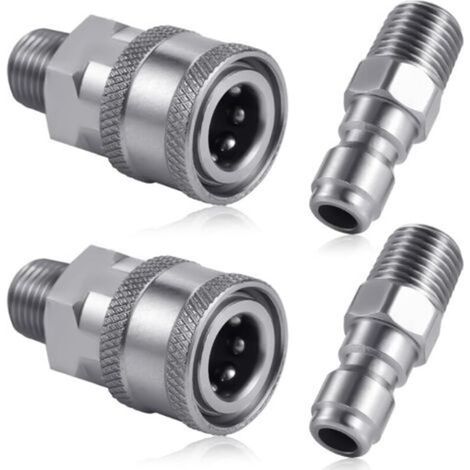4 Pièces Coupleur de Nettoyeur Haute Pression, NPT 1/4 Pouce Connecteur Rapide en Acier Inoxydable Mâle Femelle (Filetage Externe) (1/5)