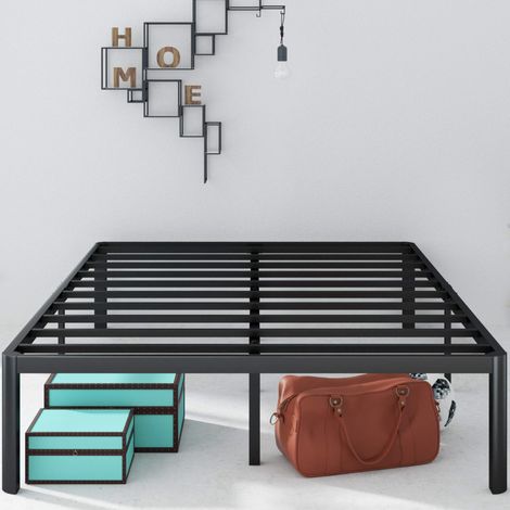 Zinus Van Struttura Letto In Metallo Con Gambe Curve, 140 x 190 cm, Altezza 40 cm, Doghe Del Materasso In Metallo, Non È Necessaria La Rete, Montaggio Facile, Nero (1/4)