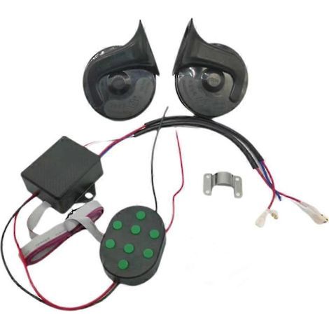 Klaxon pneumatique musical 12V 8 tons avec klaxon électrique en forme d'escargot, compatible avec les véhicules, les motos et les voitures, avec boutons de boîtier de commande 8 tons, type universel. (1/5)