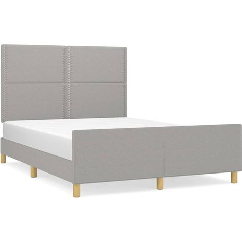 Lit adulte pour 2 personnes avec tête de lit, Structure de lit, Assemblage Facile, Gris clair 140x200 cm OIB9425E (1/5)