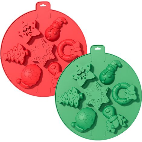Lot de 2 moules en silicone pour Noël : moules à chocolat, moules à biscuits, moules à gâteaux, chocolats, pains d'épice et autres décorations. Idéal pour la pâtisserie. (1/5)