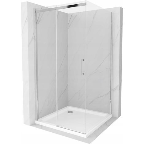 Mexen Omega ausziehbare Duschabtrennung 100 x 100 cm, Transparent, Chrom + Duschwanne Flat - 825-100 (1/5)