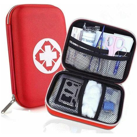 Trousse de Premier Secours, Mini Boîte Médical, Complète pour la Voiture, Voyage, Bureau, Randonnée, Sport, Maison, Entreprise (Rouge) (1/5)