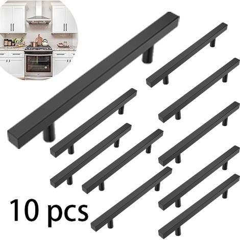 10 Pièces Poignee de Meuble Cuisine Acier Inoxydable Noir, Entraxe 128mm pour Armoire et Tiroir (1/5)