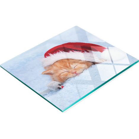 Elegante e resistente lavagna in vetro con stampa di Babbo Natale e gatti, 60x52 cm. (1/5)