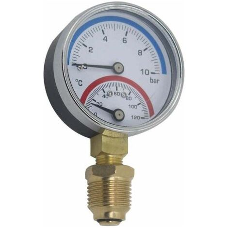 Pair 80-mm-Thermometer für Druck und Temperatur, Heizkessel, Radialgewinde (80 mm, 0–16 bar, 1/4\")