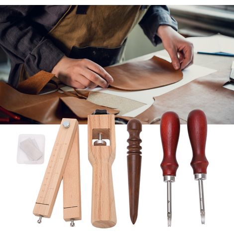 Verstellbarer Ledergürtelschneider, Gürtelschneider-Set mit Polierwerkzeugen, Lederkanten-Fasenwerkzeug, Polierer für Uhrenarmbänder aus Holz und Leder, handgefertigter Lederzuschnitt. (1/5)