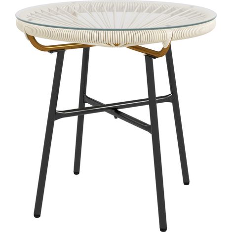 Table ronde jardin résine rouge verre trempé crème Ø 50 x 50 cm