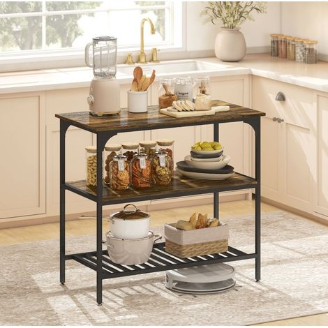 Mobile cucina a 3 livelli 100 x 50 x 90 cm con struttura in acciaio, marrone rustico e nero HAVRYA (1/5)