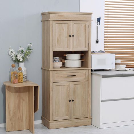 Armoire de cuisine buffet cuisine vaisselier meuble de rangement style moderne avec placards, étagères réglables, tiroir, et niche, pour salle à manger, salon, 74 x 39,5 x 183 cm, chêne clair (1/5)