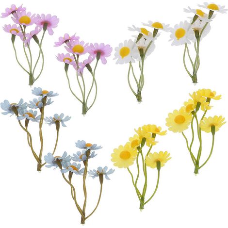 20 mini marguerites artificielles, bouquet de fleurs en soie, petites fleurs artificielles printanières avec tiges, pour la décoration de table et d'intérieur. (1/4)