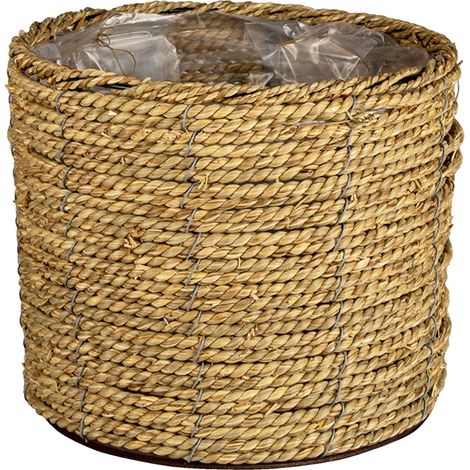 Cache-pot en Jonc de Mer Tressé pour Plantes d'Intérieur Pot de Fleurs Marron 26 x 21 cm - PANGIVO (1/3)
