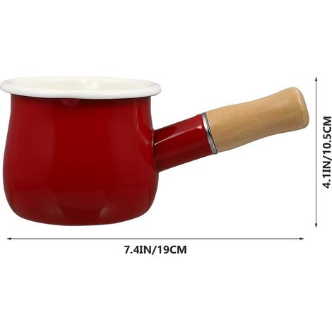 Japanischer roter Emaille-Topf für Milch und dicke Suppen, ideal zum Kochen auf dem Herd, für Desserts und die Zubereitung von Babynahrung. (1/4)