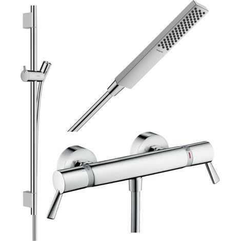 Pack mitigeur douche thermostatique HANSGROHE Ecostat Comfort Care + Barre Unica S Puro + flexible + Pommeau Pulsify E chromé
