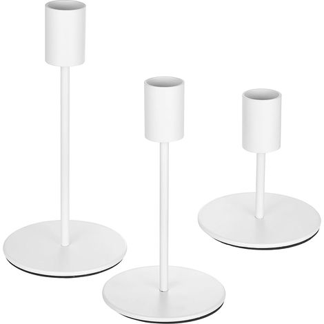 Chandelier Bougeoir Blanc, 9/14.5/16.5 cm Bougie Chandelier en Métal, Bougeoirs pour Bougie cylindrique Rétro Métal Hauts Decoratif pour Décoration de Table Maison Mariage Noël(Blanc) (1/5)